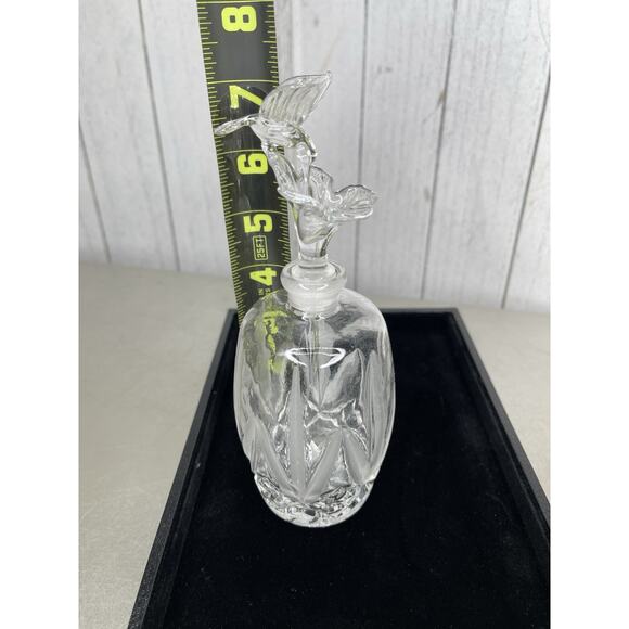 Vintage Perfume Glass Bottle Etched Clear With Hummingbird Stopper - Picture 5 of 6
